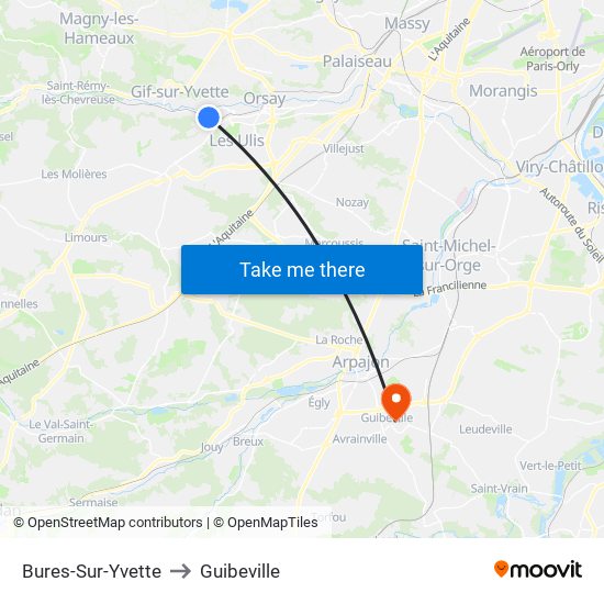 Bures-Sur-Yvette to Guibeville map
