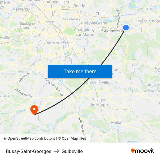 Bussy-Saint-Georges to Guibeville map