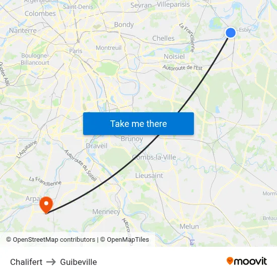 Chalifert to Guibeville map