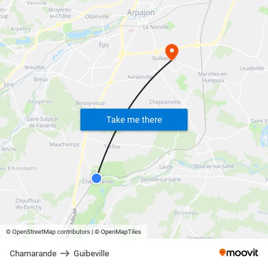 Chamarande to Guibeville map