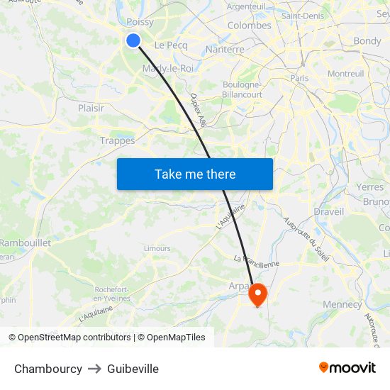Chambourcy to Guibeville map
