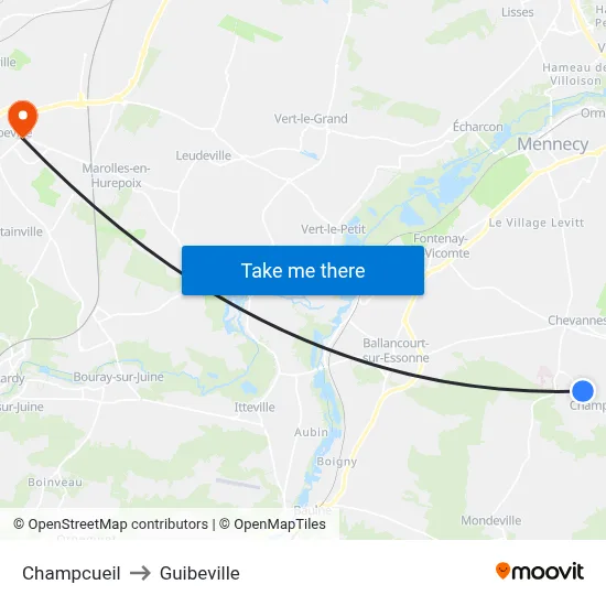 Champcueil to Guibeville map