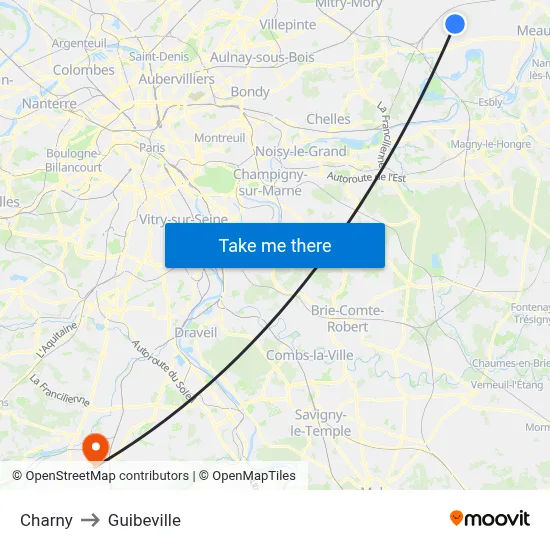 Charny to Guibeville map