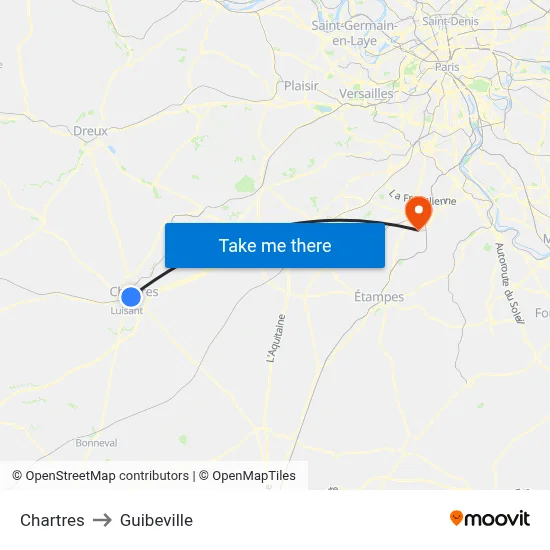 Chartres to Guibeville map