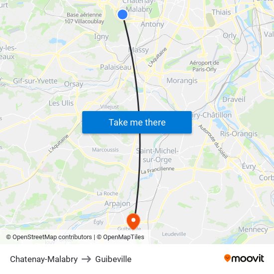 Chatenay-Malabry to Guibeville map