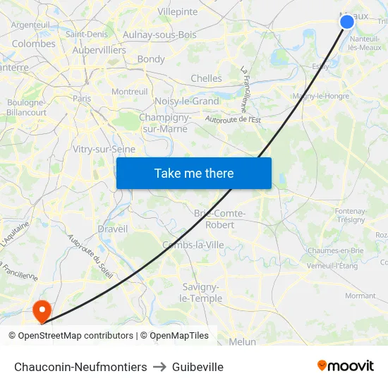 Chauconin-Neufmontiers to Guibeville map