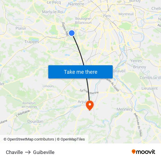 Chaville to Guibeville map