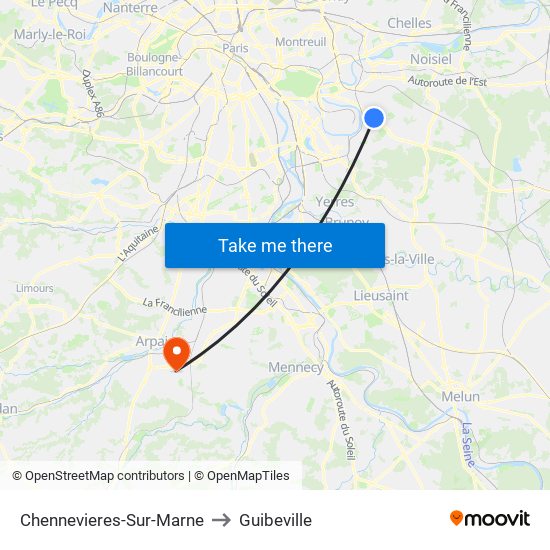 Chennevieres-Sur-Marne to Guibeville map