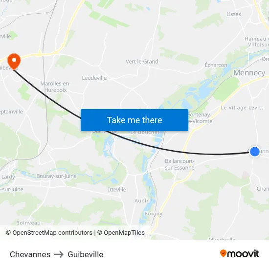 Chevannes to Guibeville map
