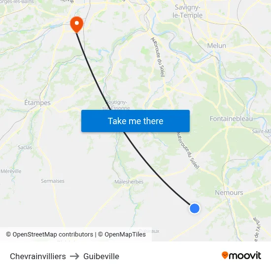 Chevrainvilliers to Guibeville map