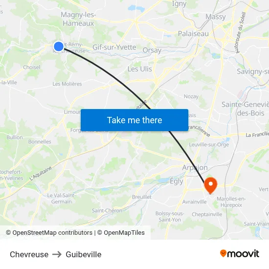 Chevreuse to Guibeville map