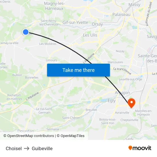 Choisel to Guibeville map