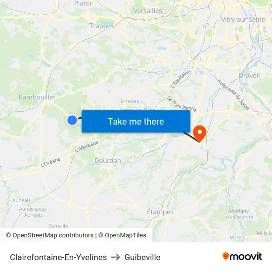 Clairefontaine-En-Yvelines to Guibeville map