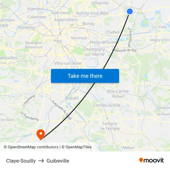 Claye-Souilly to Guibeville map