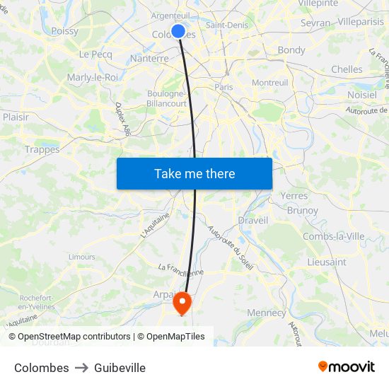 Colombes to Guibeville map