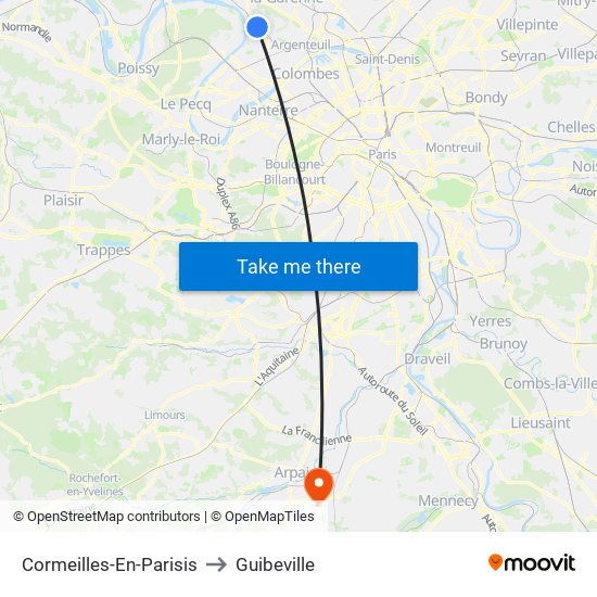 Cormeilles-En-Parisis to Guibeville map