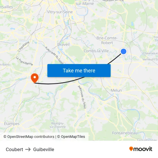 Coubert to Guibeville map