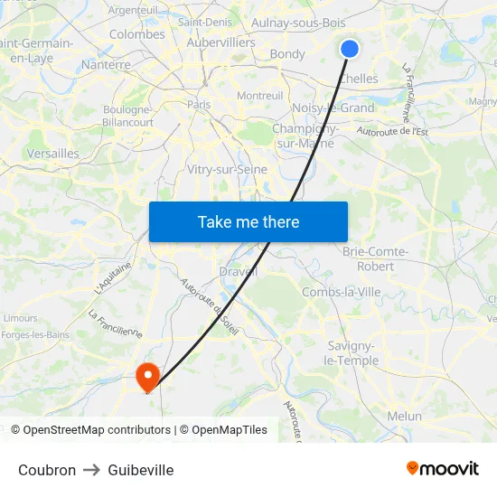 Coubron to Guibeville map
