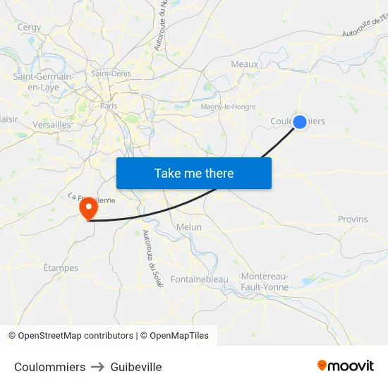 Coulommiers to Guibeville map