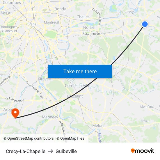 Crecy-La-Chapelle to Guibeville map