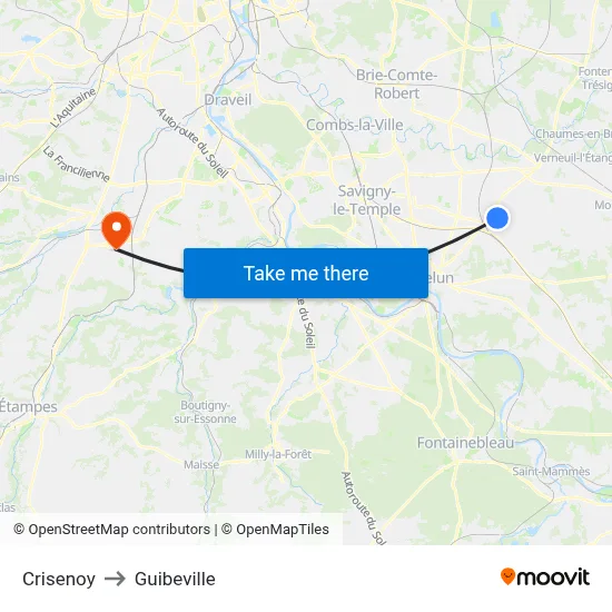 Crisenoy to Guibeville map