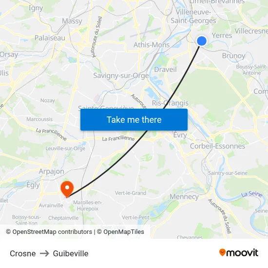 Crosne to Guibeville map