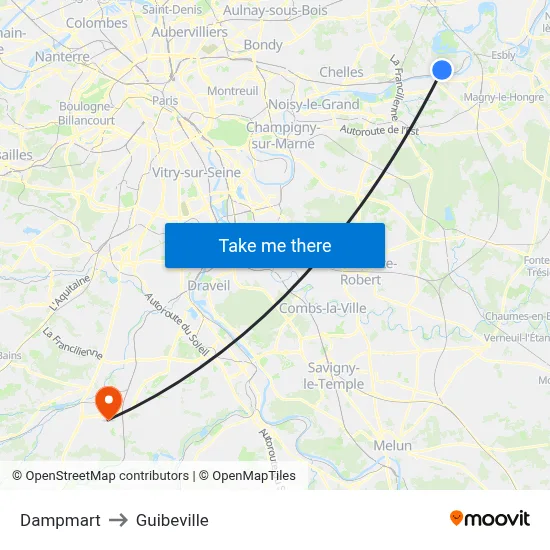 Dampmart to Guibeville map