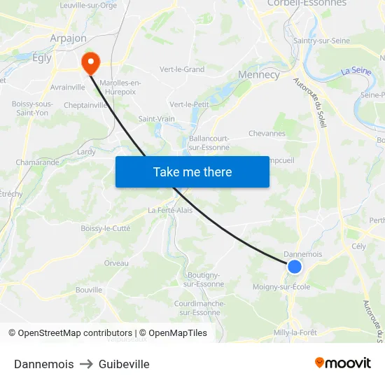 Dannemois to Guibeville map