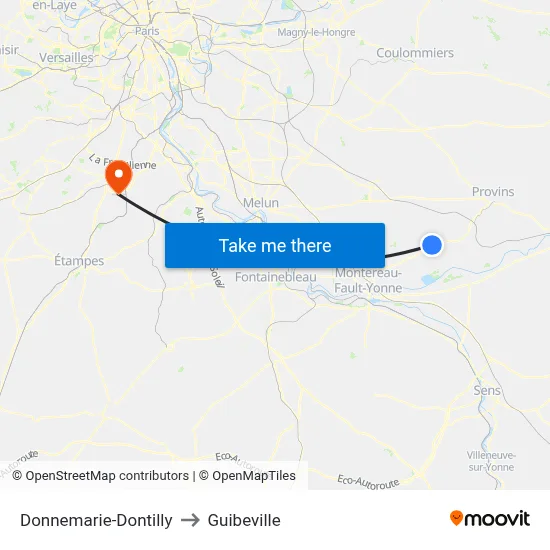 Donnemarie-Dontilly to Guibeville map