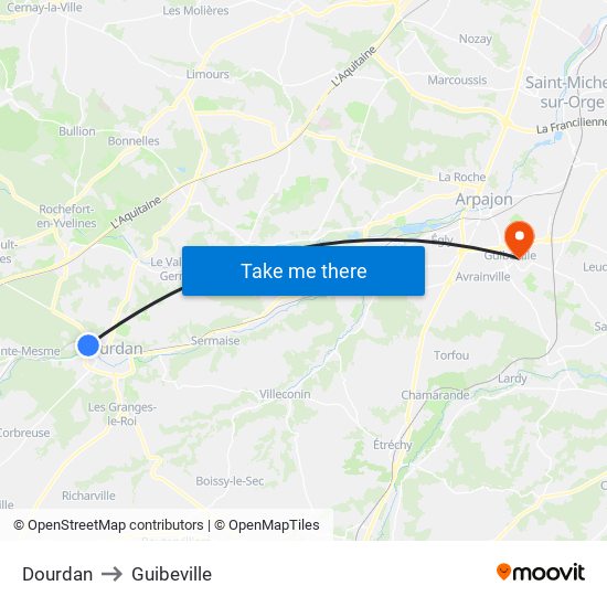 Dourdan to Guibeville map