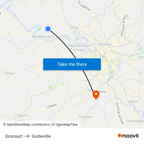 Drocourt to Guibeville map