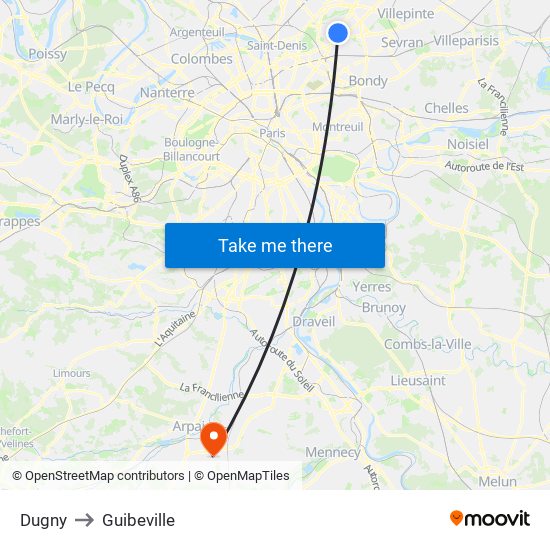 Dugny to Guibeville map