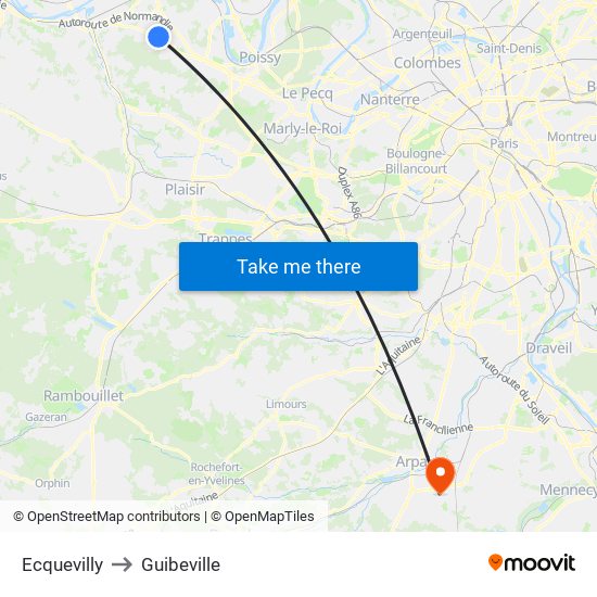 Ecquevilly to Guibeville map