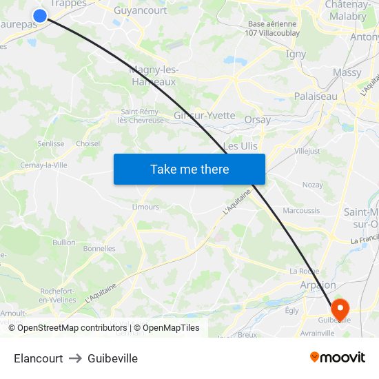 Elancourt to Guibeville map