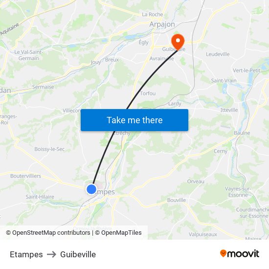 Etampes to Guibeville map