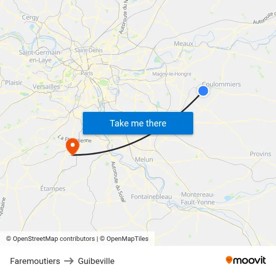 Faremoutiers to Guibeville map
