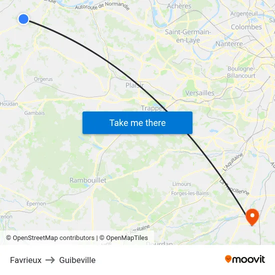 Favrieux to Guibeville map