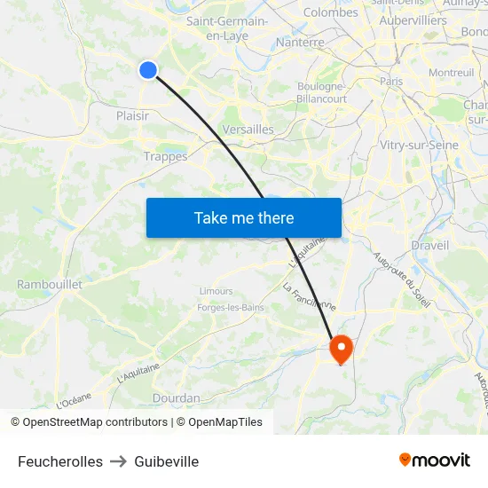 Feucherolles to Guibeville map