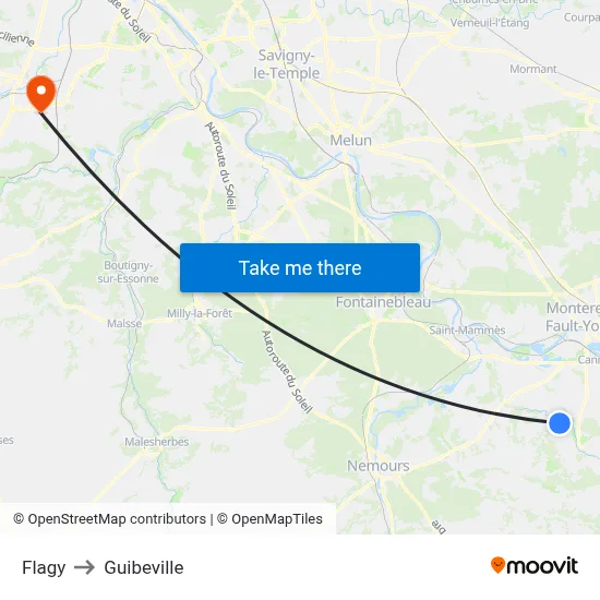 Flagy to Guibeville map