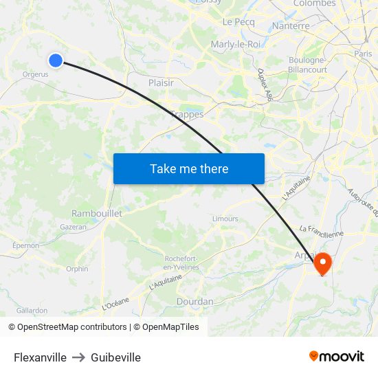 Flexanville to Guibeville map