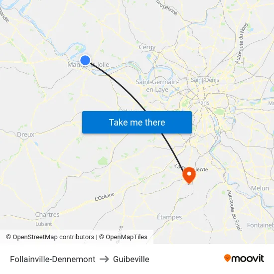 Follainville-Dennemont to Guibeville map