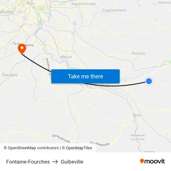 Fontaine-Fourches to Guibeville map