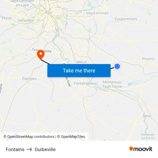 Fontains to Guibeville map