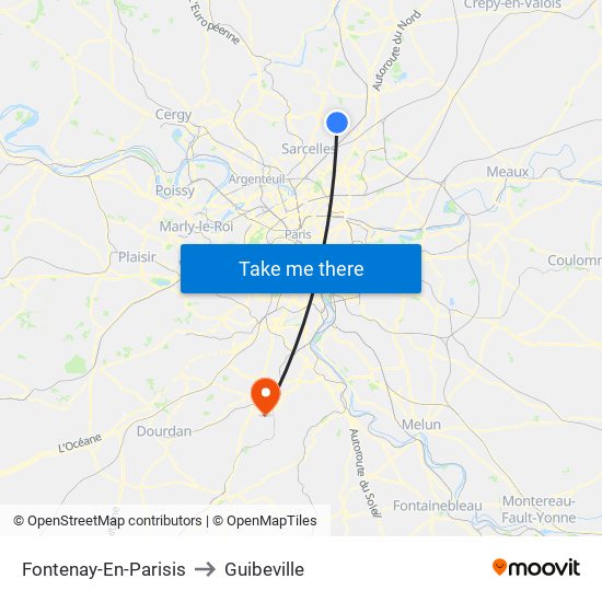 Fontenay-En-Parisis to Guibeville map