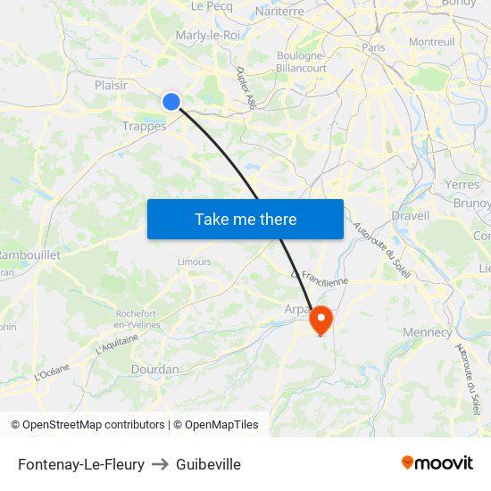 Fontenay-Le-Fleury to Guibeville map