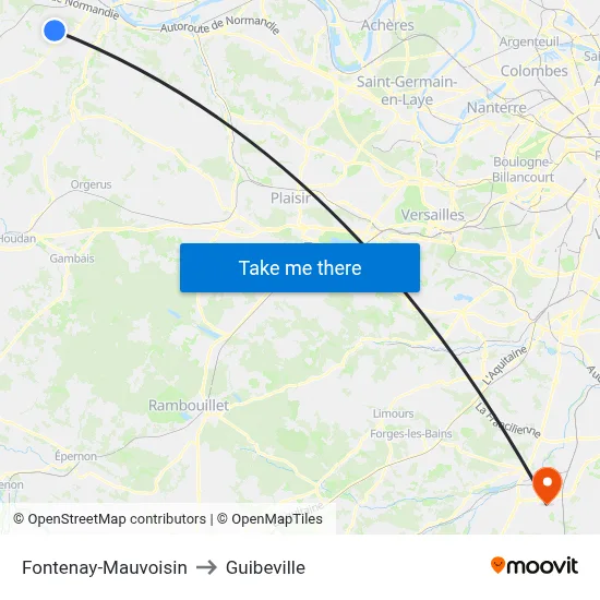Fontenay-Mauvoisin to Guibeville map