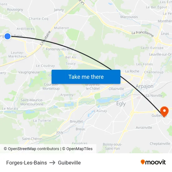 Forges-Les-Bains to Guibeville map