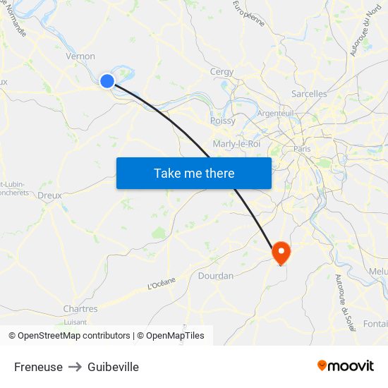 Freneuse to Guibeville map