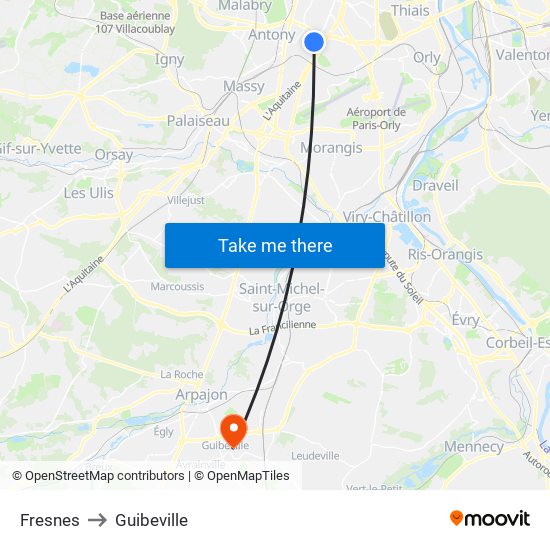 Fresnes to Guibeville map