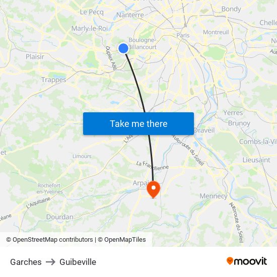 Garches to Guibeville map